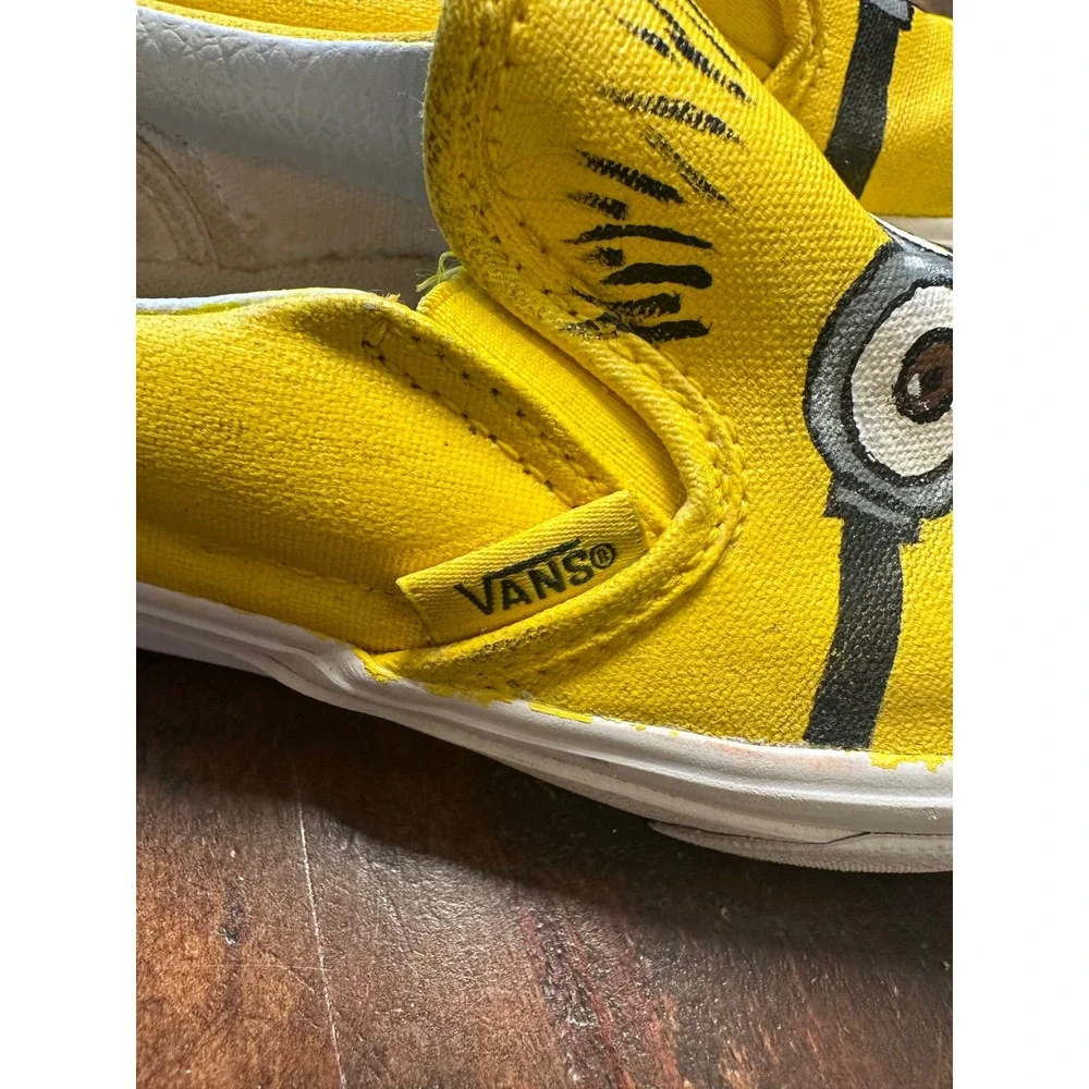 Vans Classic Slip-On Custom Minions Hand Painted Yellow Kids Shoes Size 13.0
